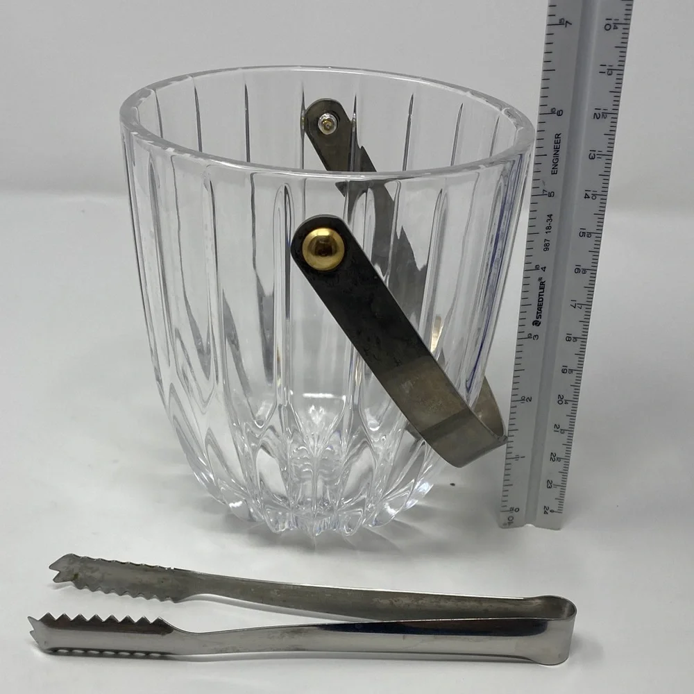 Small Clear Glass Ice Bucket with Silver Tongs